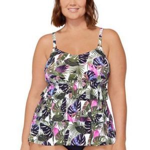 NWT Island Escape Plus Size Printed Triple-Tiered Underwire Tankini Swim Top